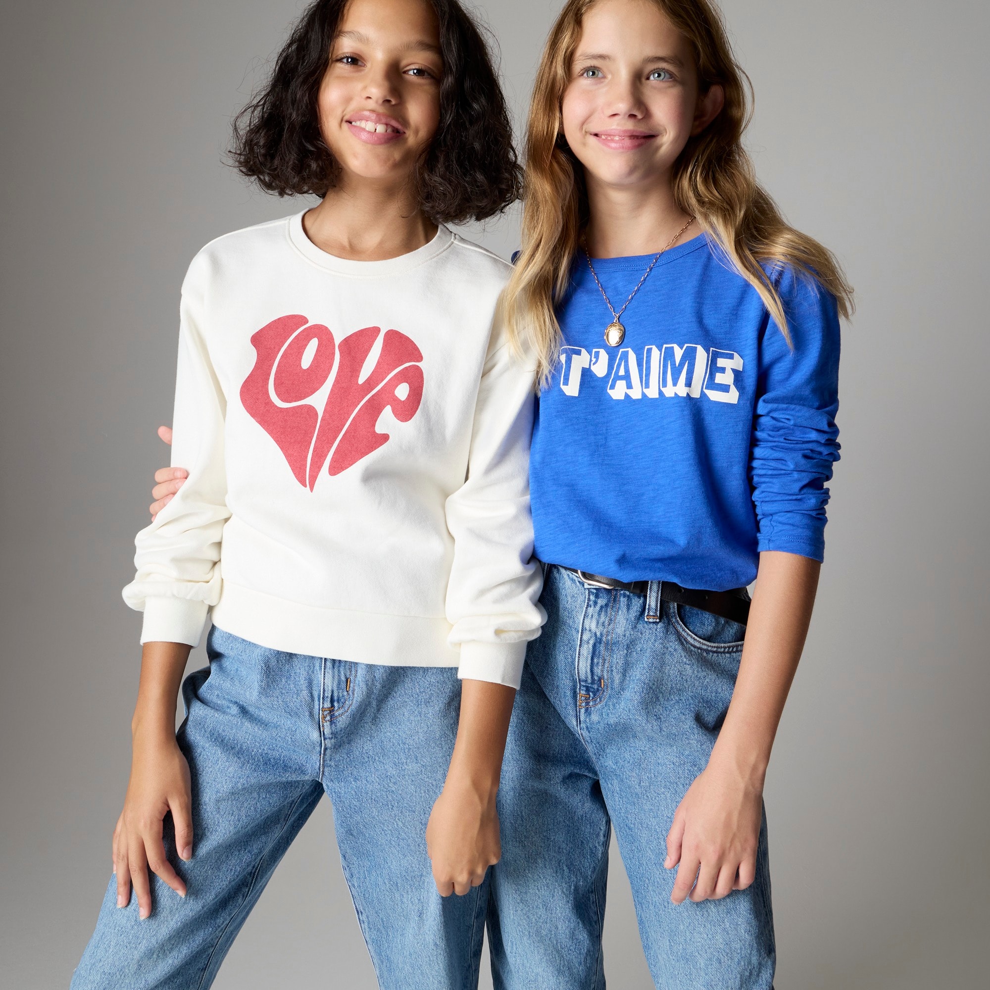 j.crew: kids' long-sleeve &quot;love&quot; graphic sweatshirt for girls