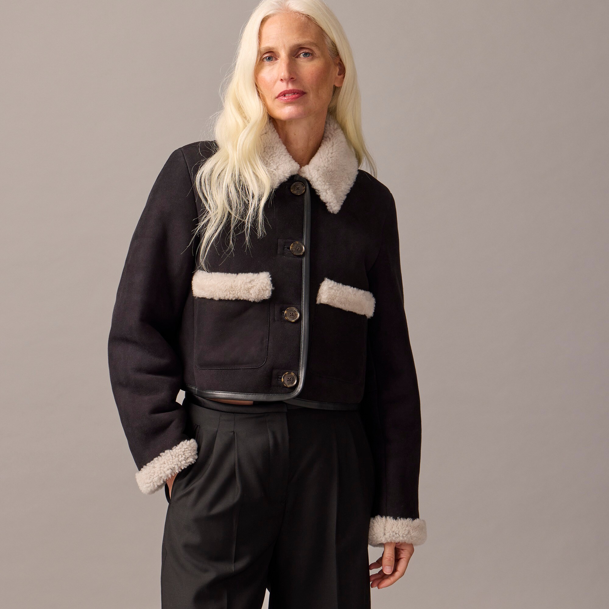 womens Collection limited-edition cropped shearling jacket