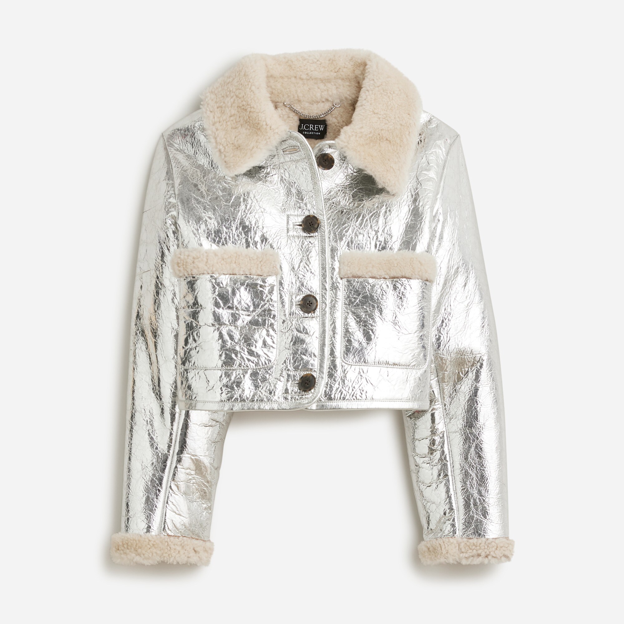 Collection limited-edition cropped shearling jacket in metallic leather
