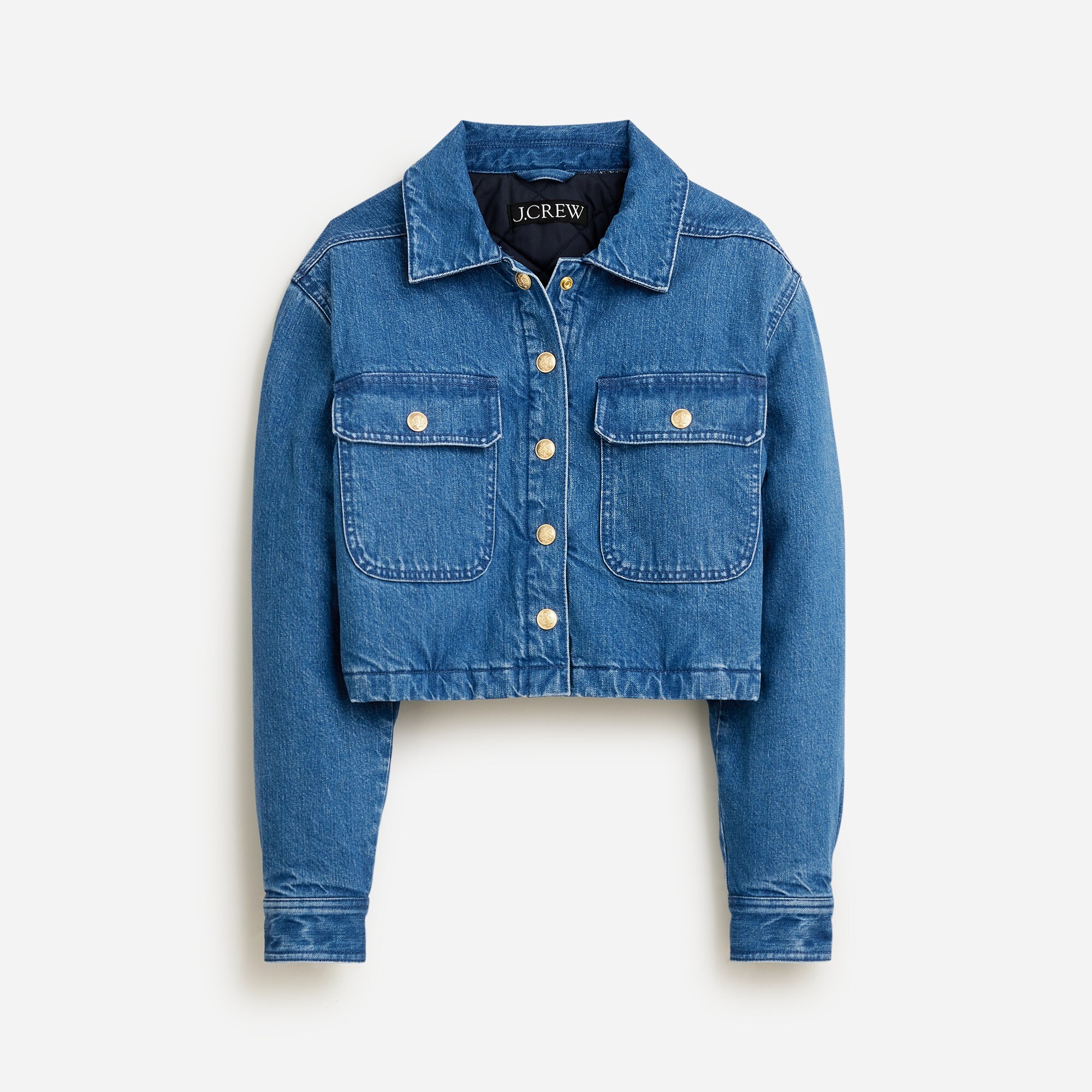 Cropped denim puffer jacket
