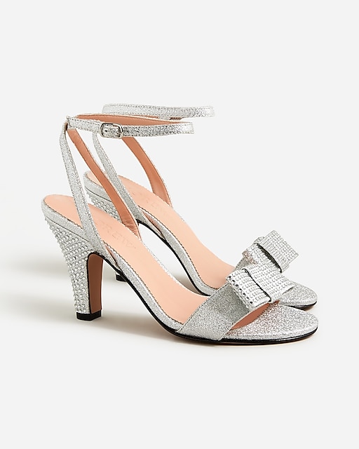  Made-in-Italy crystal bow heels in lam&eacute;