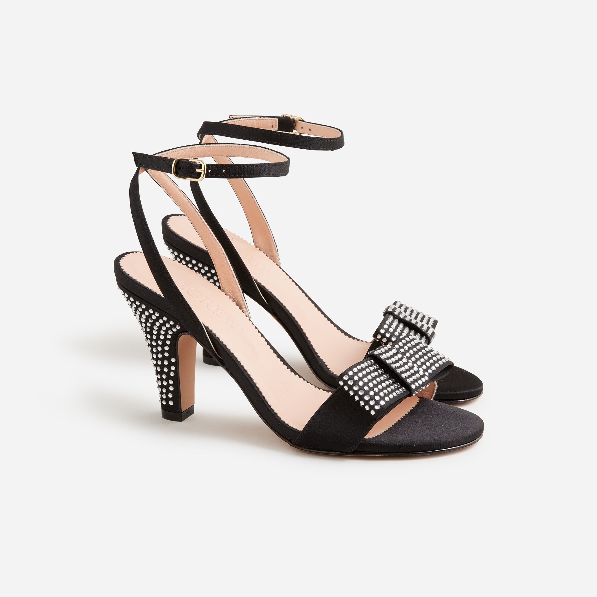 Made-in-Italy crystal bow heels in satin