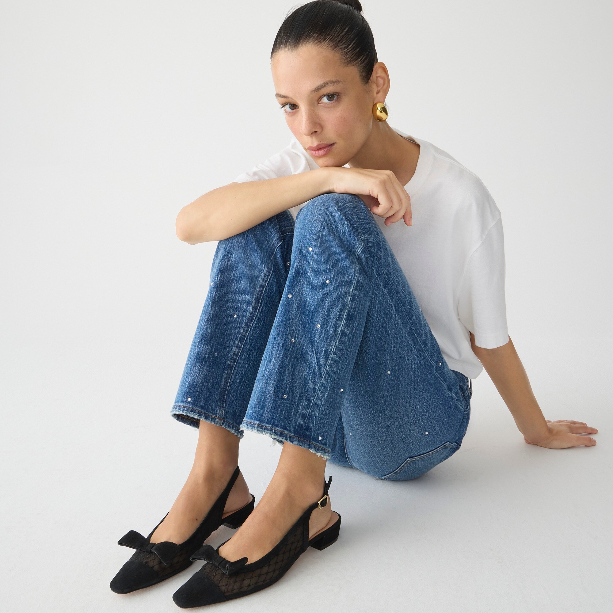 Square-toe slingback flats in mesh