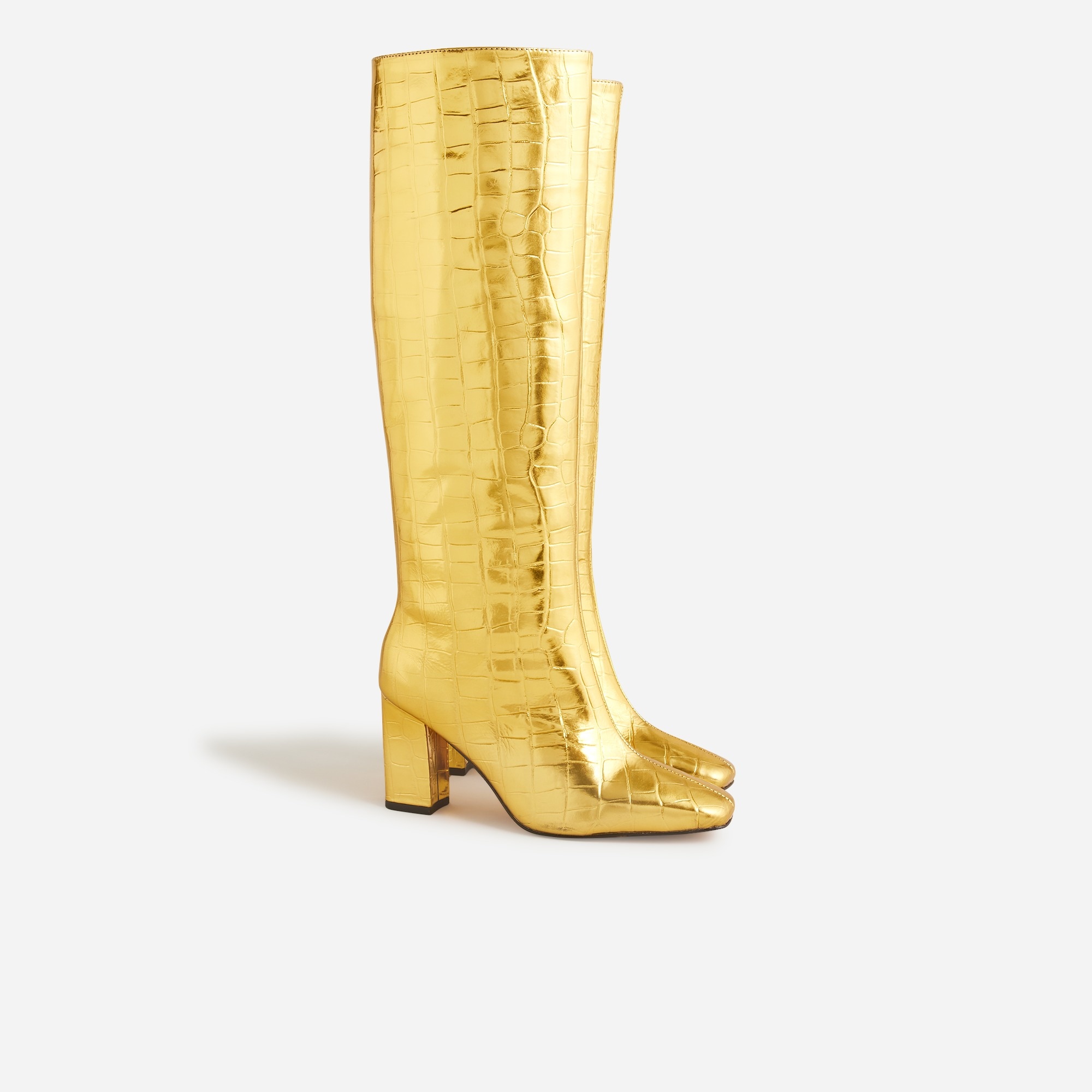  Collection limited-edition knee-high boots in croc-embossed metallic leather