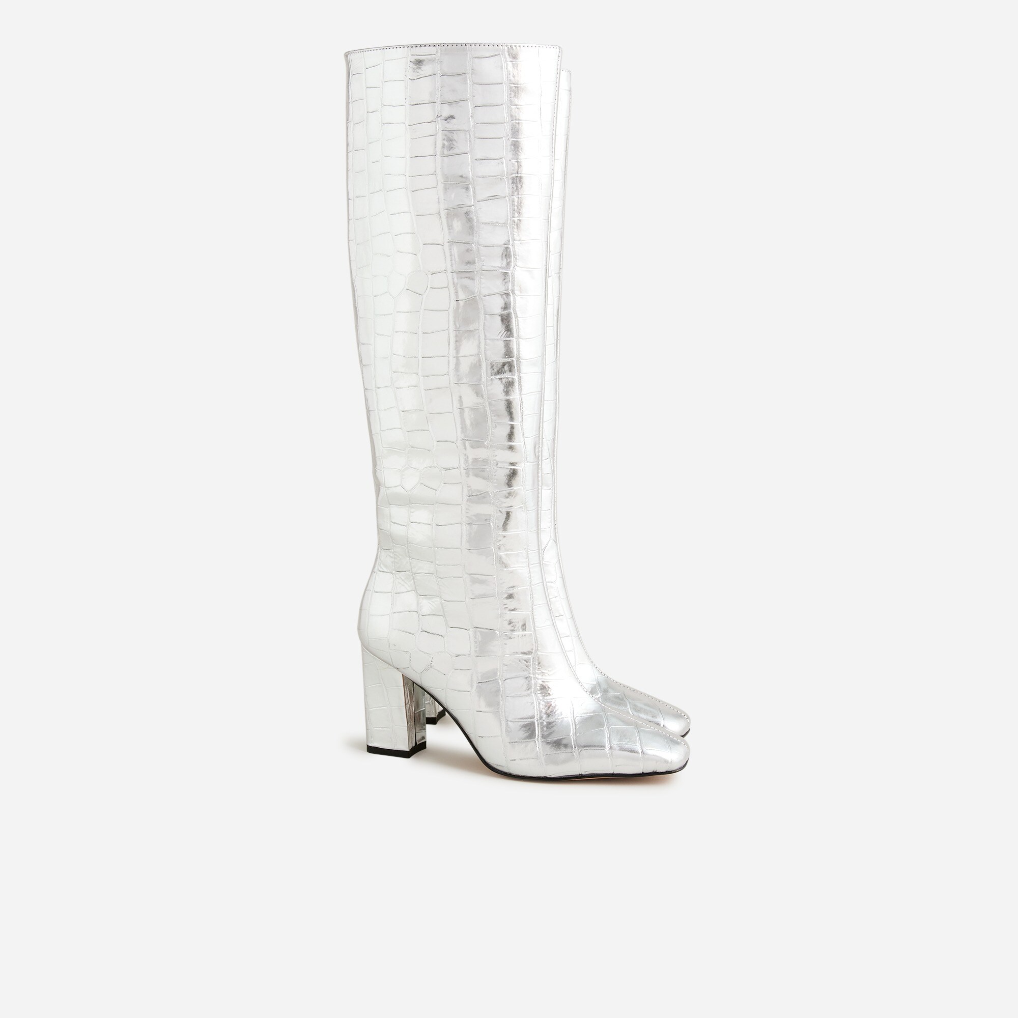  Collection limited-edition knee-high boots in croc-embossed metallic leather