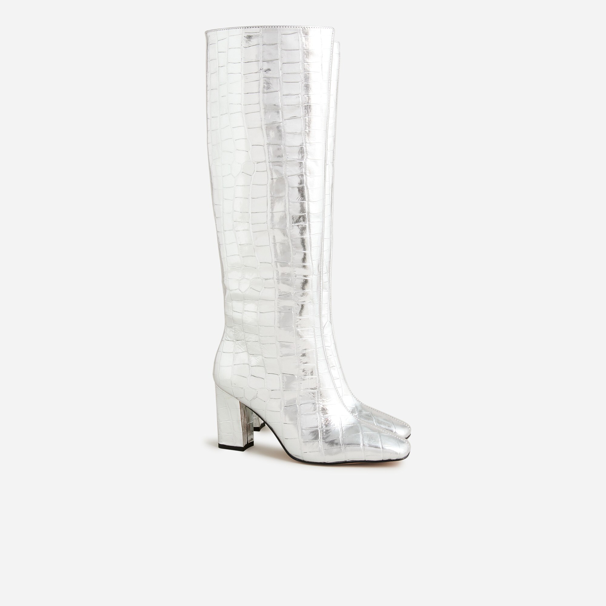 Collection limited-edition knee-high boots in croc-embossed metallic leather