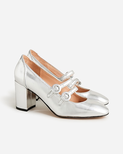 womens Maisie double-strap heels in metallic leather