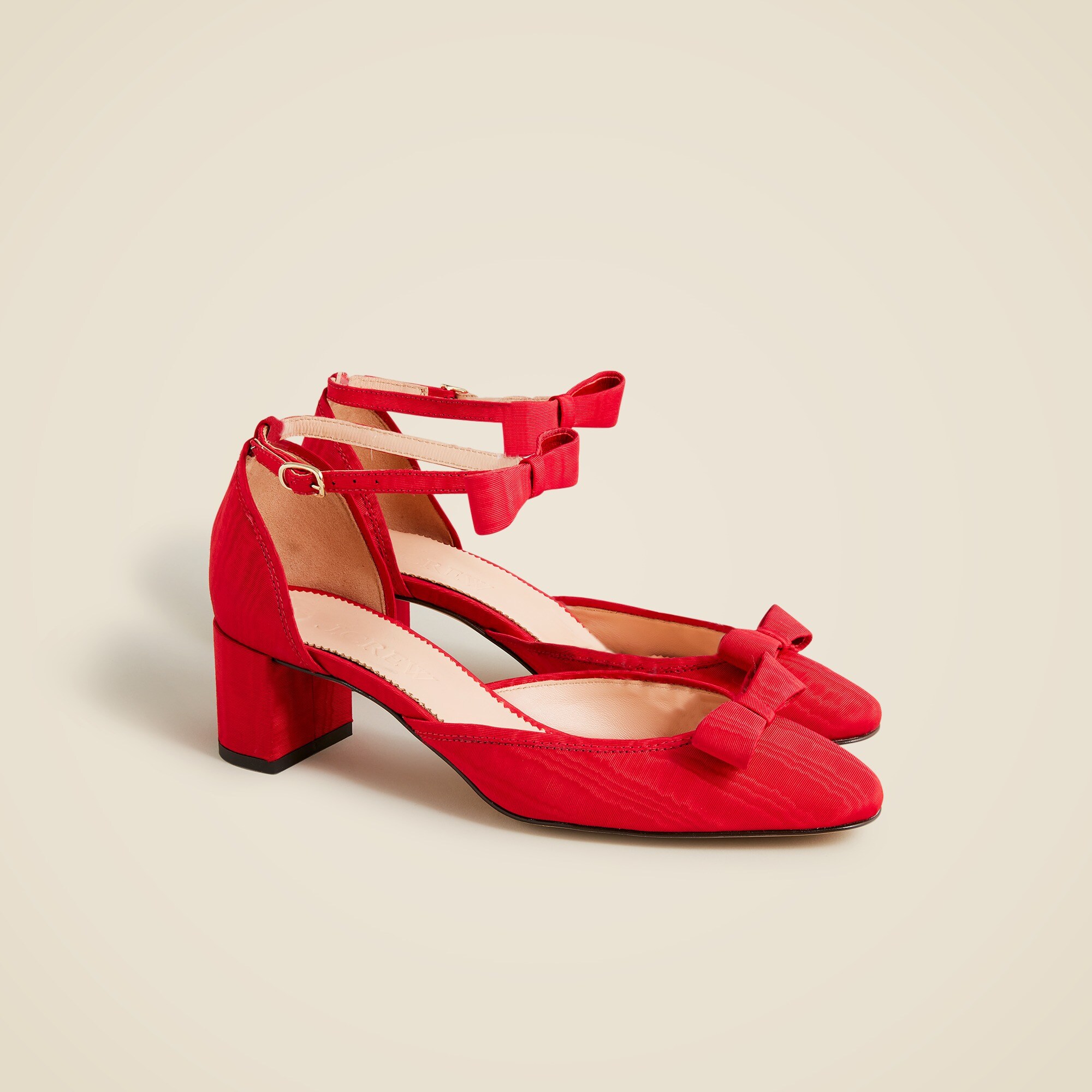 Millie bow ankle-strap heels in moiré