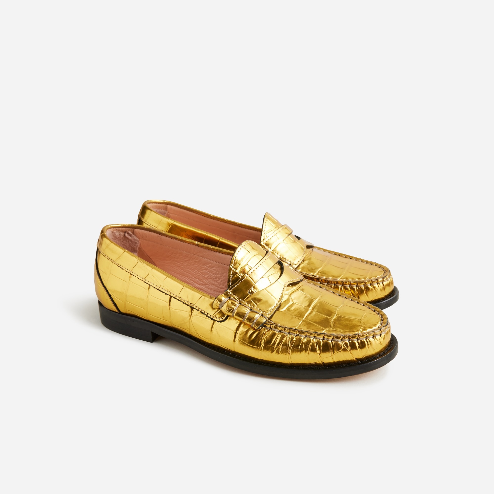Winona penny loafers in croc-embossed metallic leather