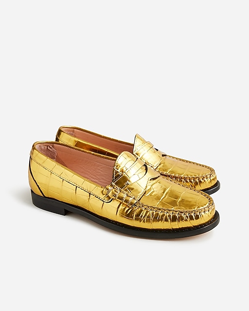 womens Winona penny loafers in croc-embossed metallic leather