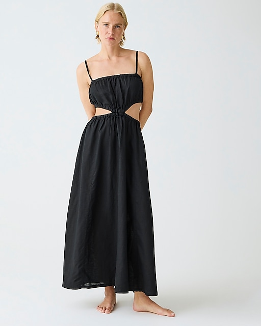 womens Side-cutout dress in linen-cotton blend