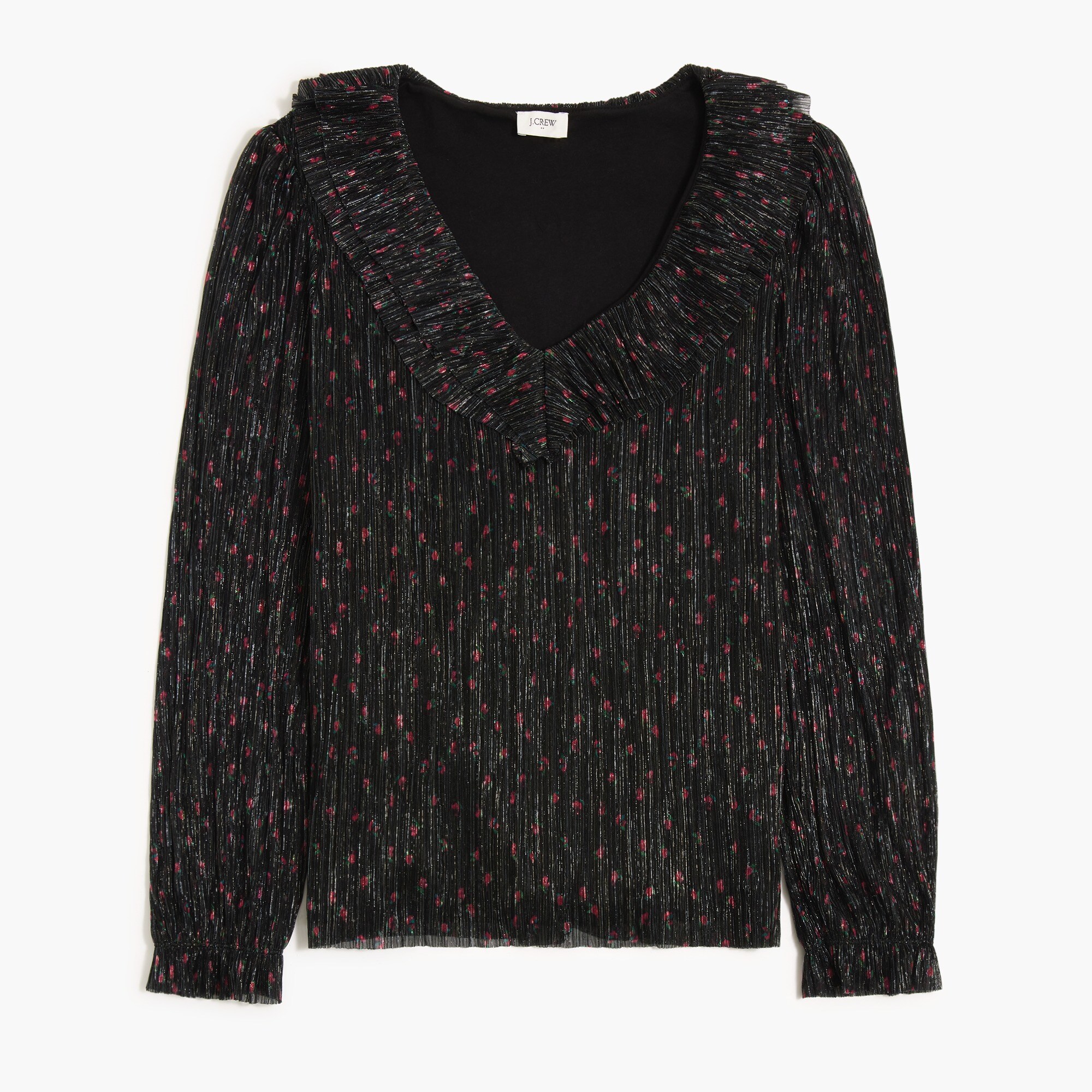 Shimmer ruffle V-neck top