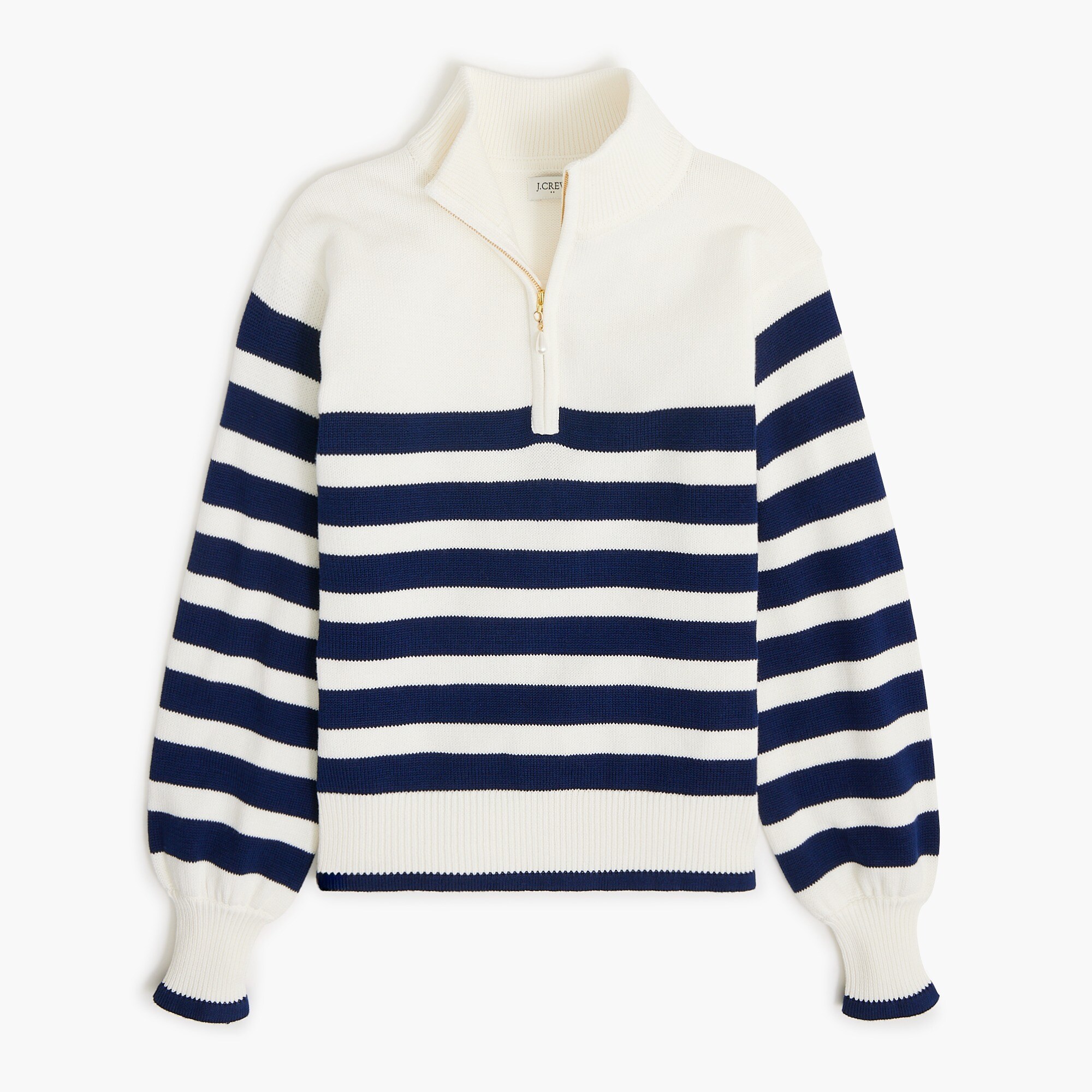 striped half-zip sweater with pearl zipper for women