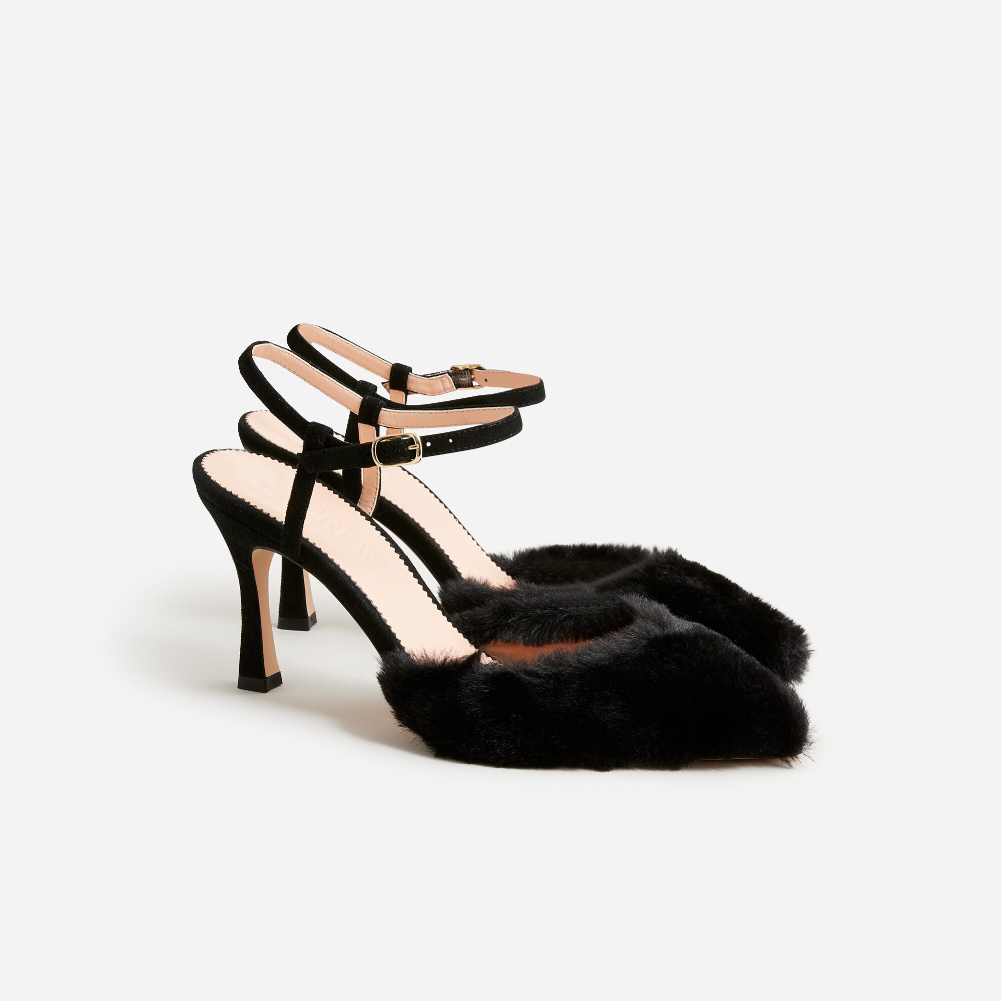 Black fuzzy heels clearance
