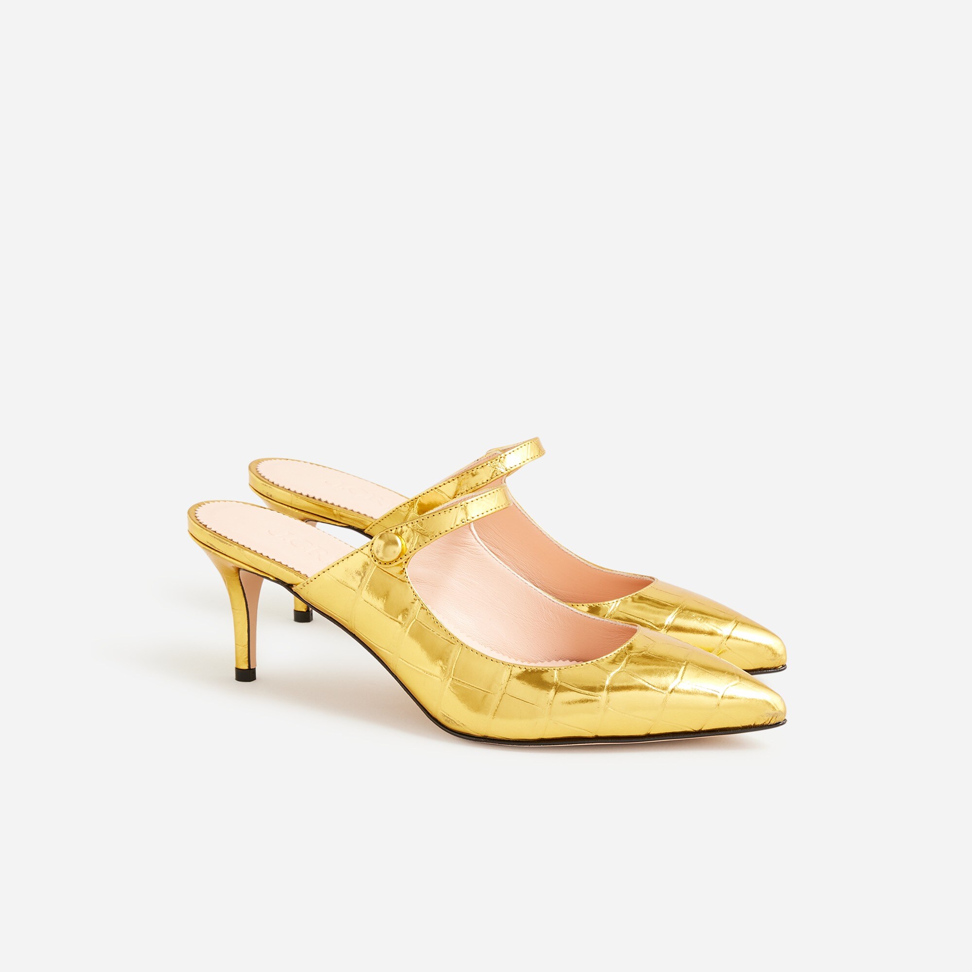 Colette mule heels in metallic croc-embossed leather