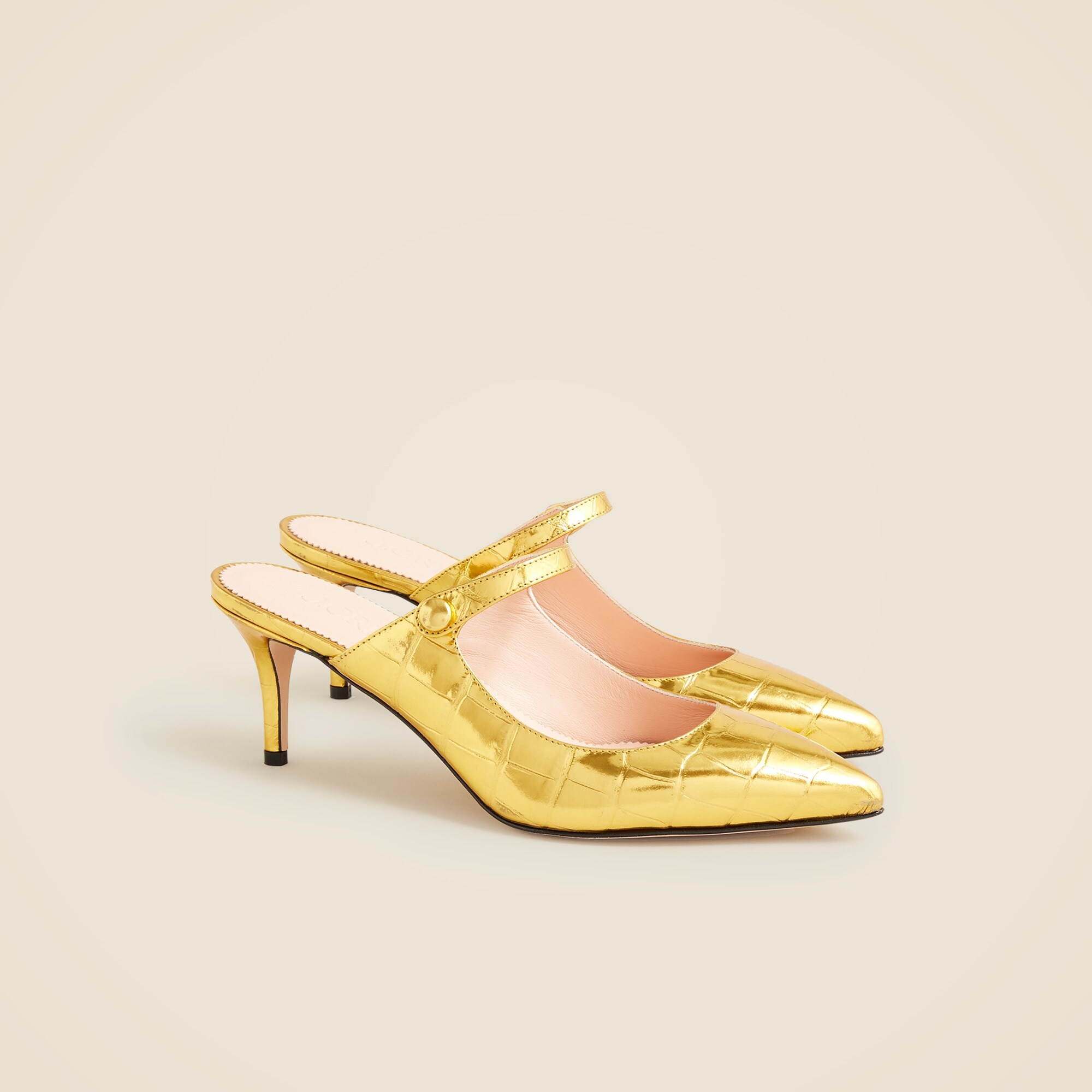 womens Colette mule heels in metallic croc-embossed leather