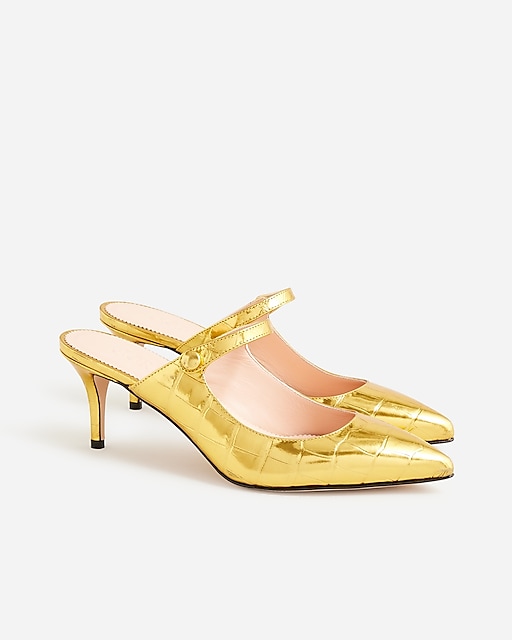 womens Colette mule heels in metallic croc-embossed leather
