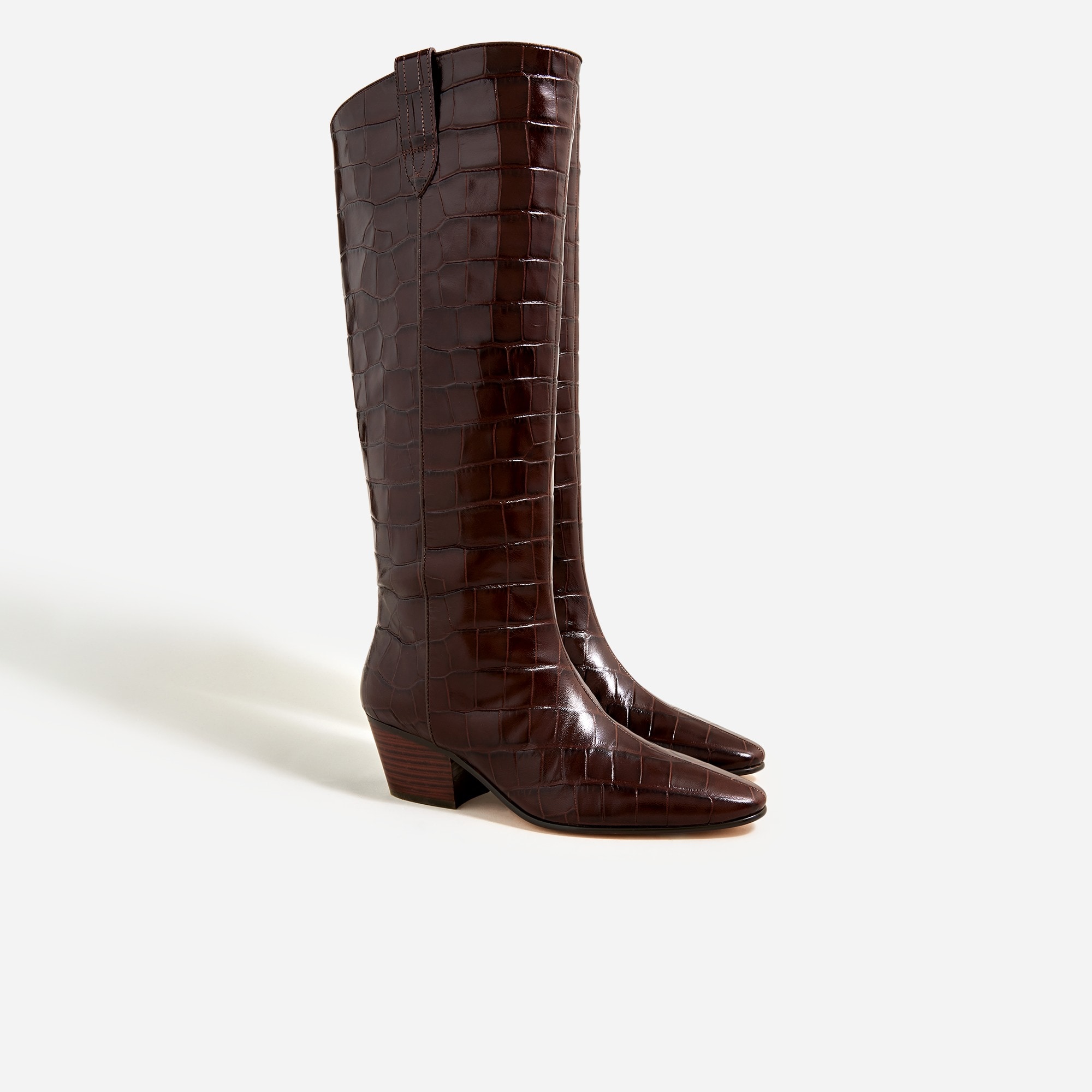 womens Piper knee-high boots in croc-embossed leather