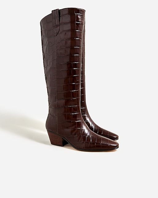  Piper knee-high boots in croc-embossed leather