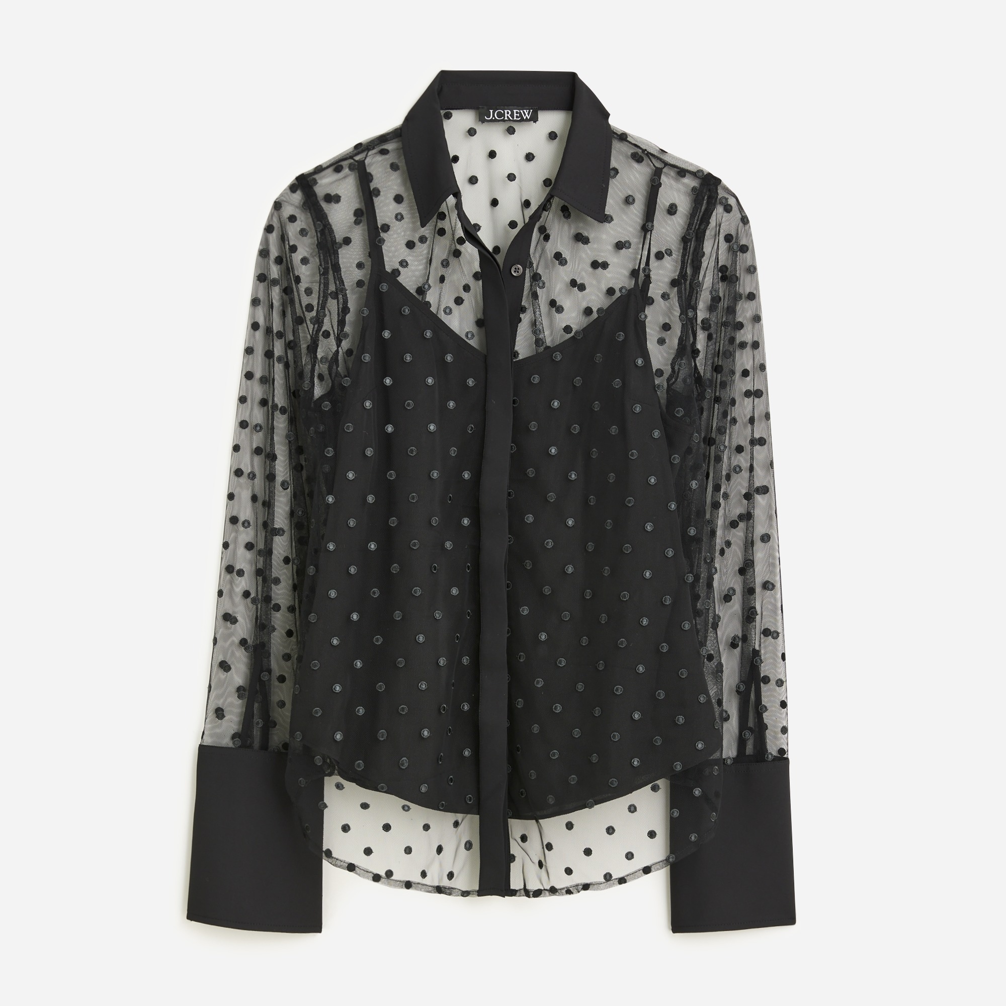  Sheer button-up with camisole in dot print