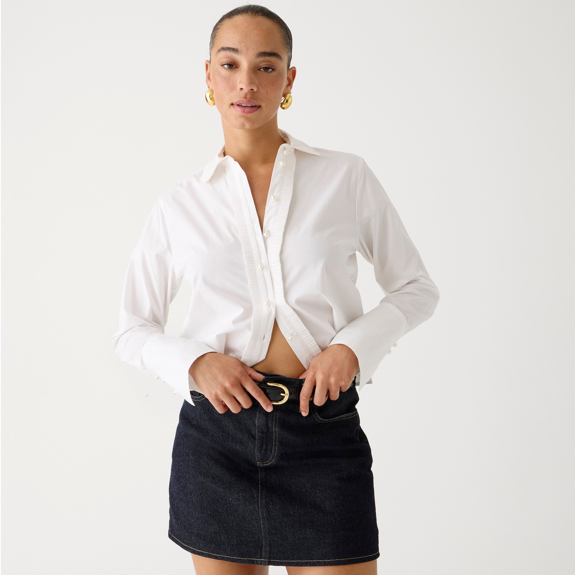 womens Cropped gar&ccedil;on shirt with pearl buttons