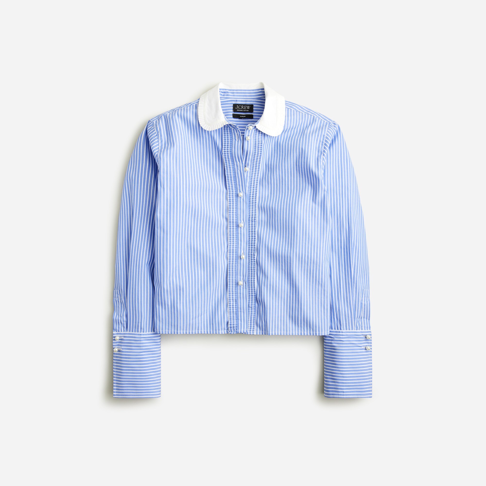  Cropped gar&ccedil;on shirt with pearl buttons in stripe