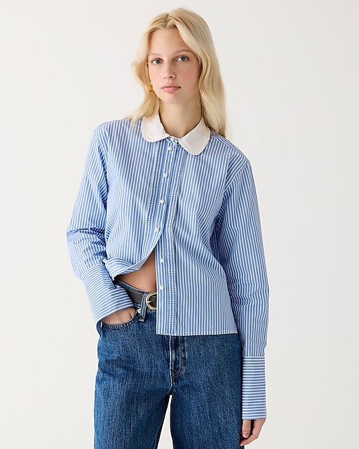  Cropped gar&ccedil;on shirt with pearl buttons in stripe