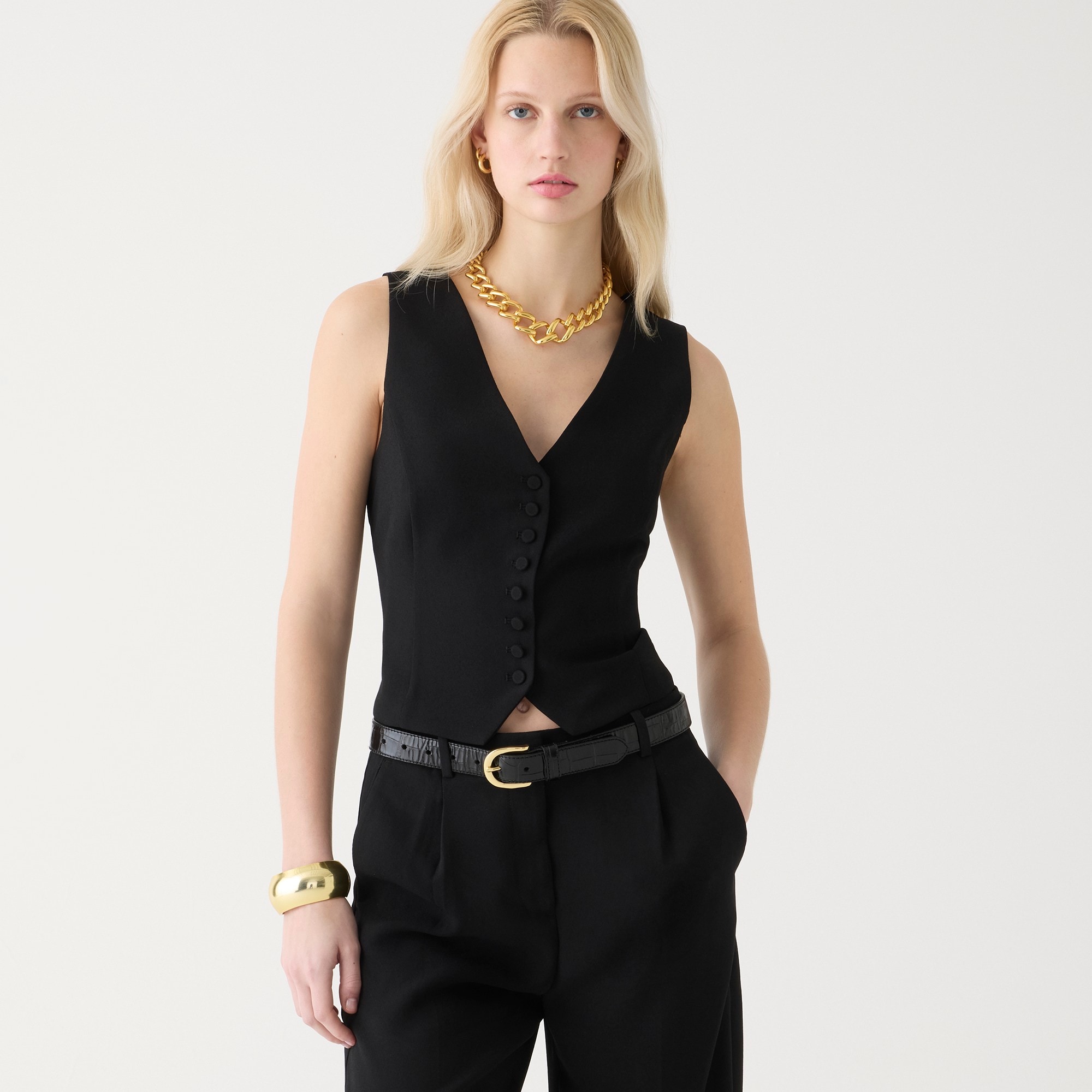 womens Slim-fit tuxedo vest in city crepe