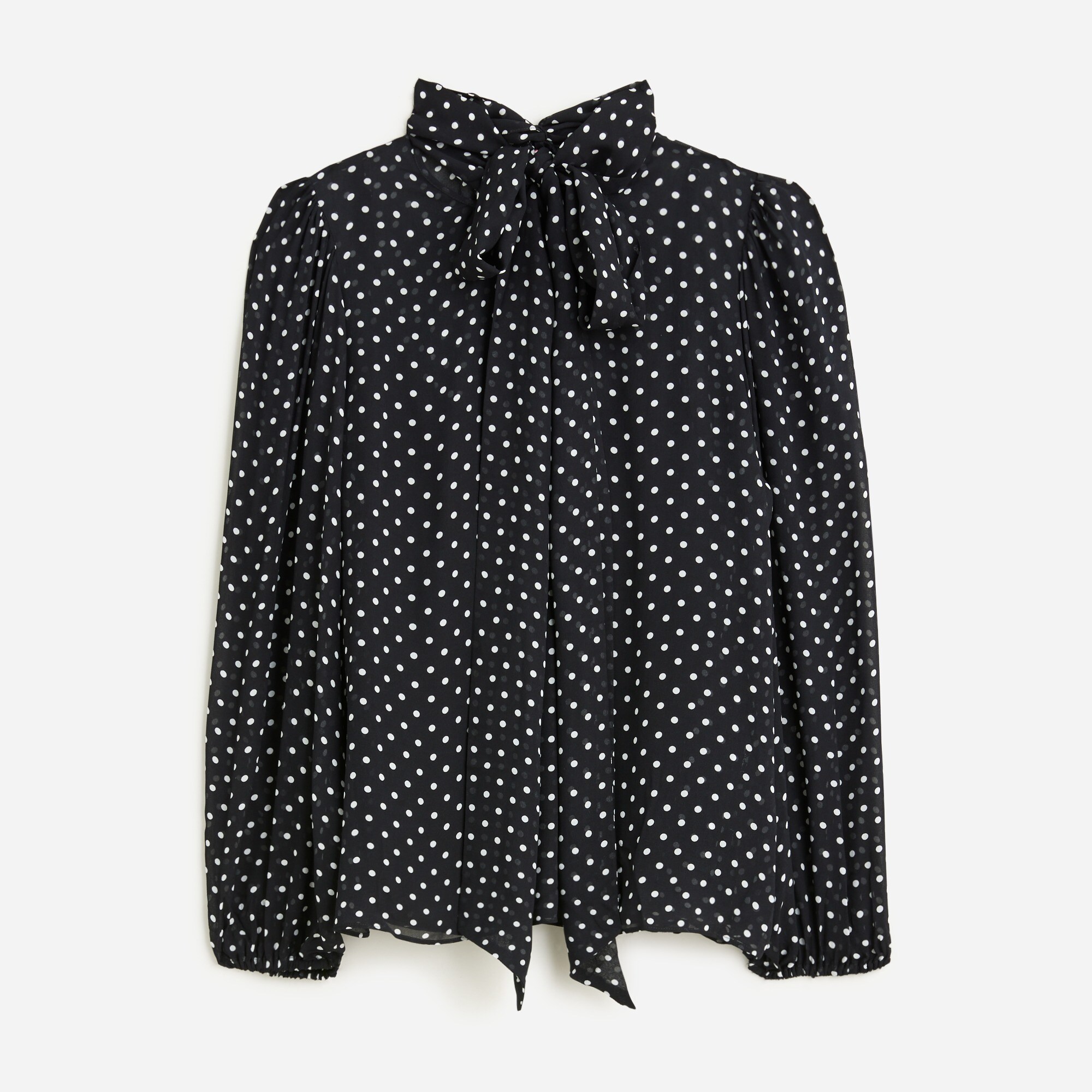 Puff-sleeve neck-tie top in lightweight chiffon