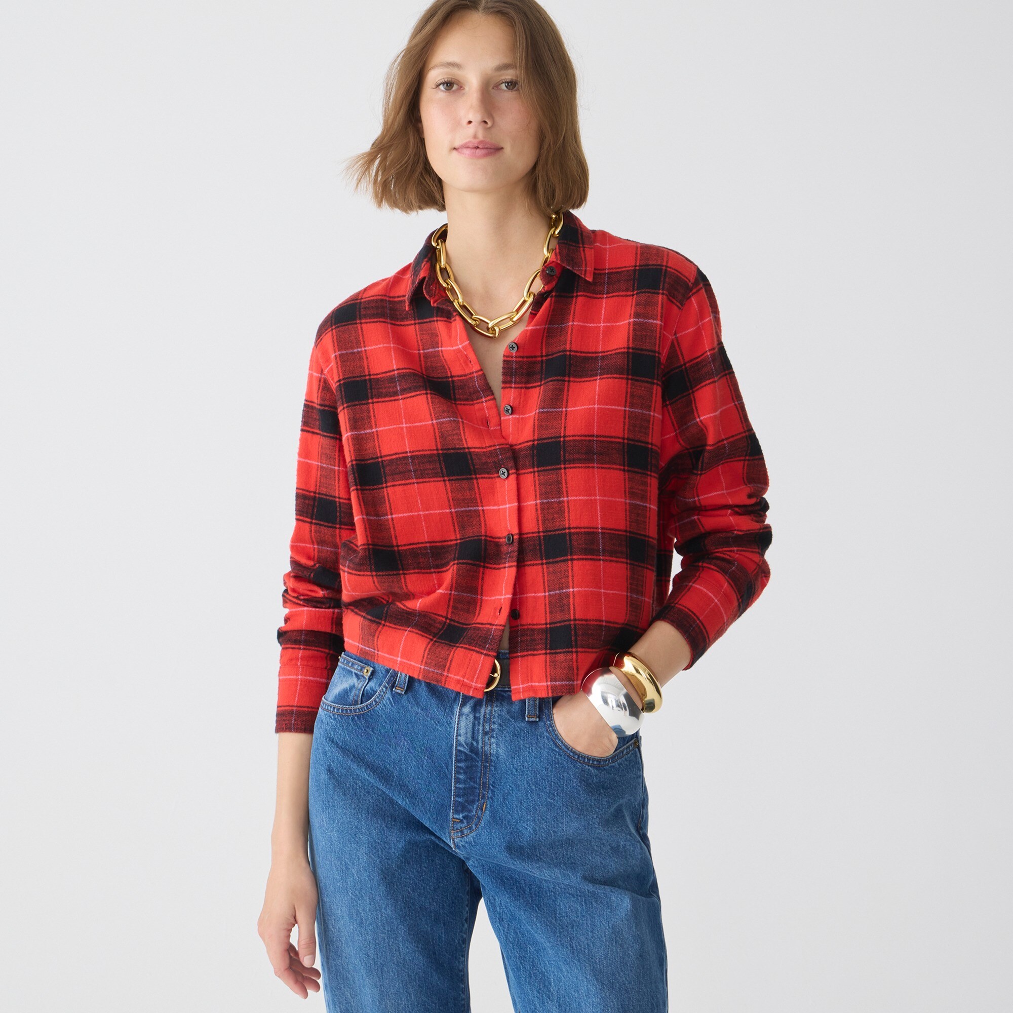 J. Crew Women's Relaxed-Fit Cropped Shirt in Barlow Stripe Blue White Size 8