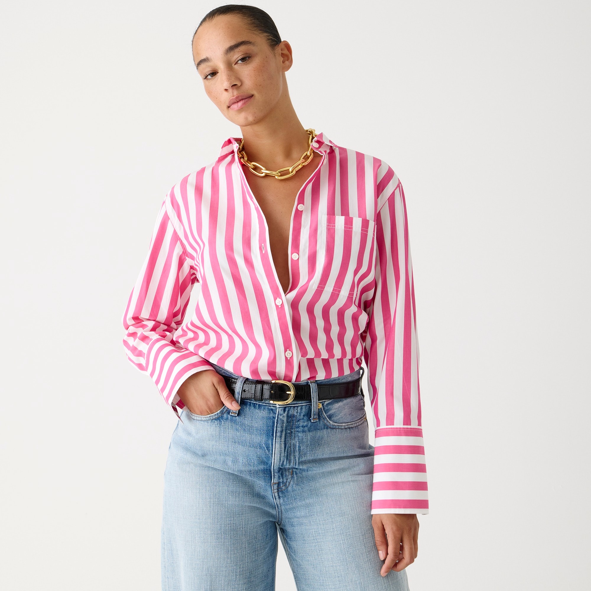 womens Gar&ccedil;on classic shirt in stripe cotton poplin