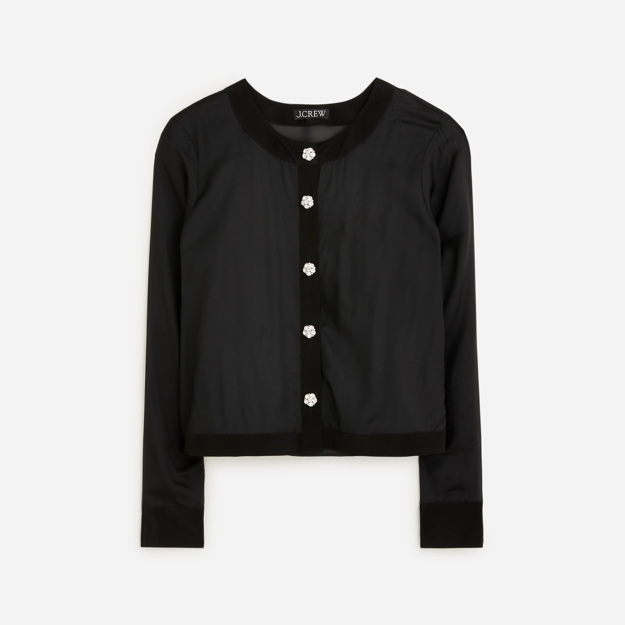 Sheer Button-up Shirt With Jewel Buttons In Organza Blend