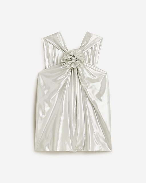 womens Collection rosette halter top in silver lam&eacute;
