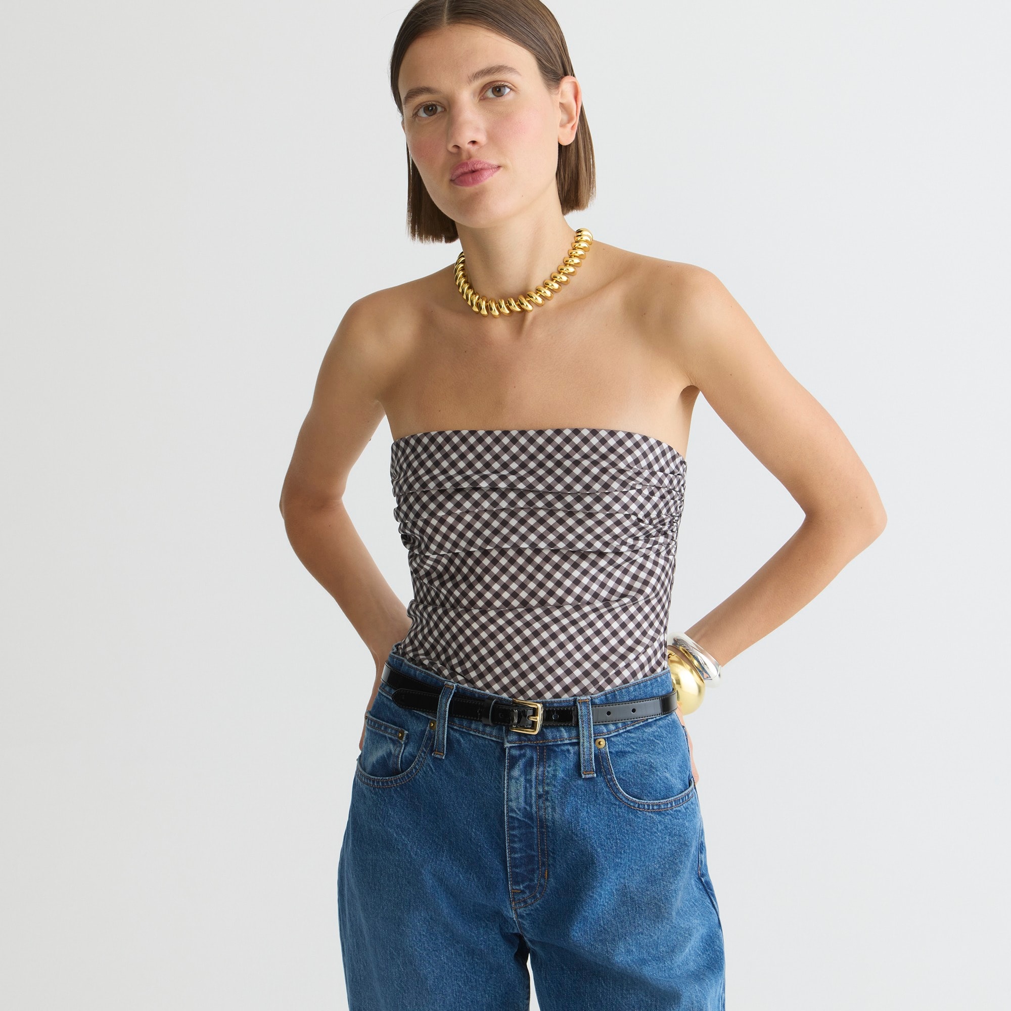 j.crew: collection ruched strapless top in stretch taffeta for women