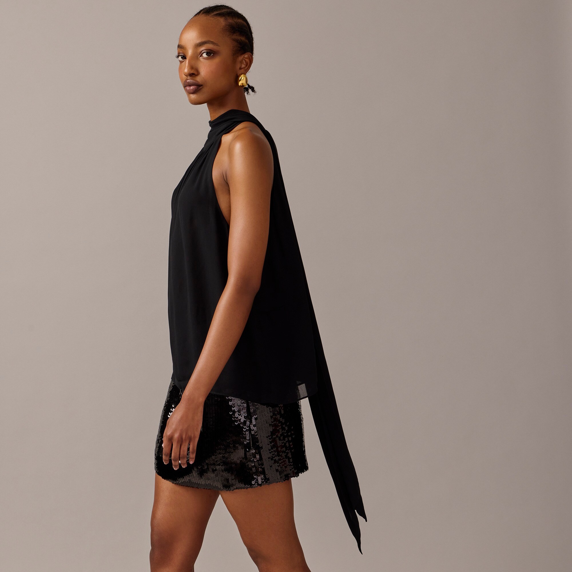  Halter top with necktie in chiffon blend
