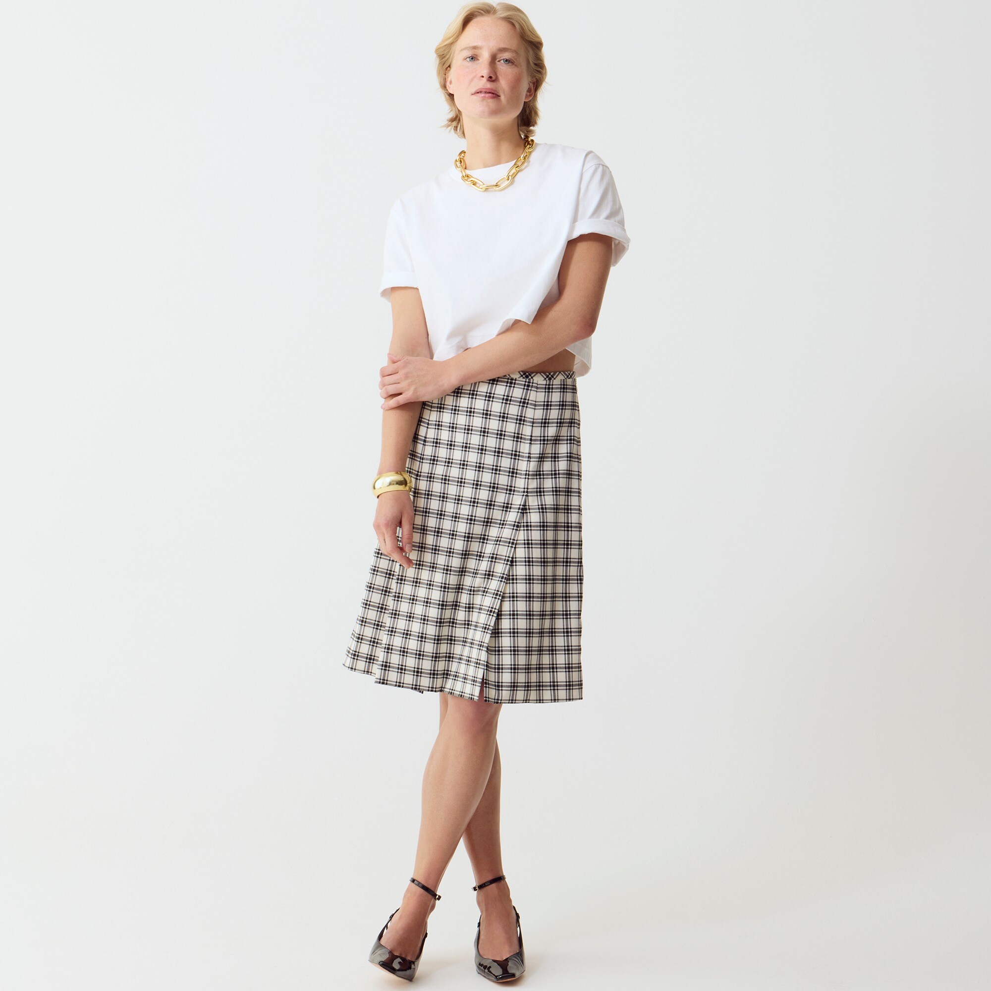 Pleated skirt in plaid Italian city wool blend