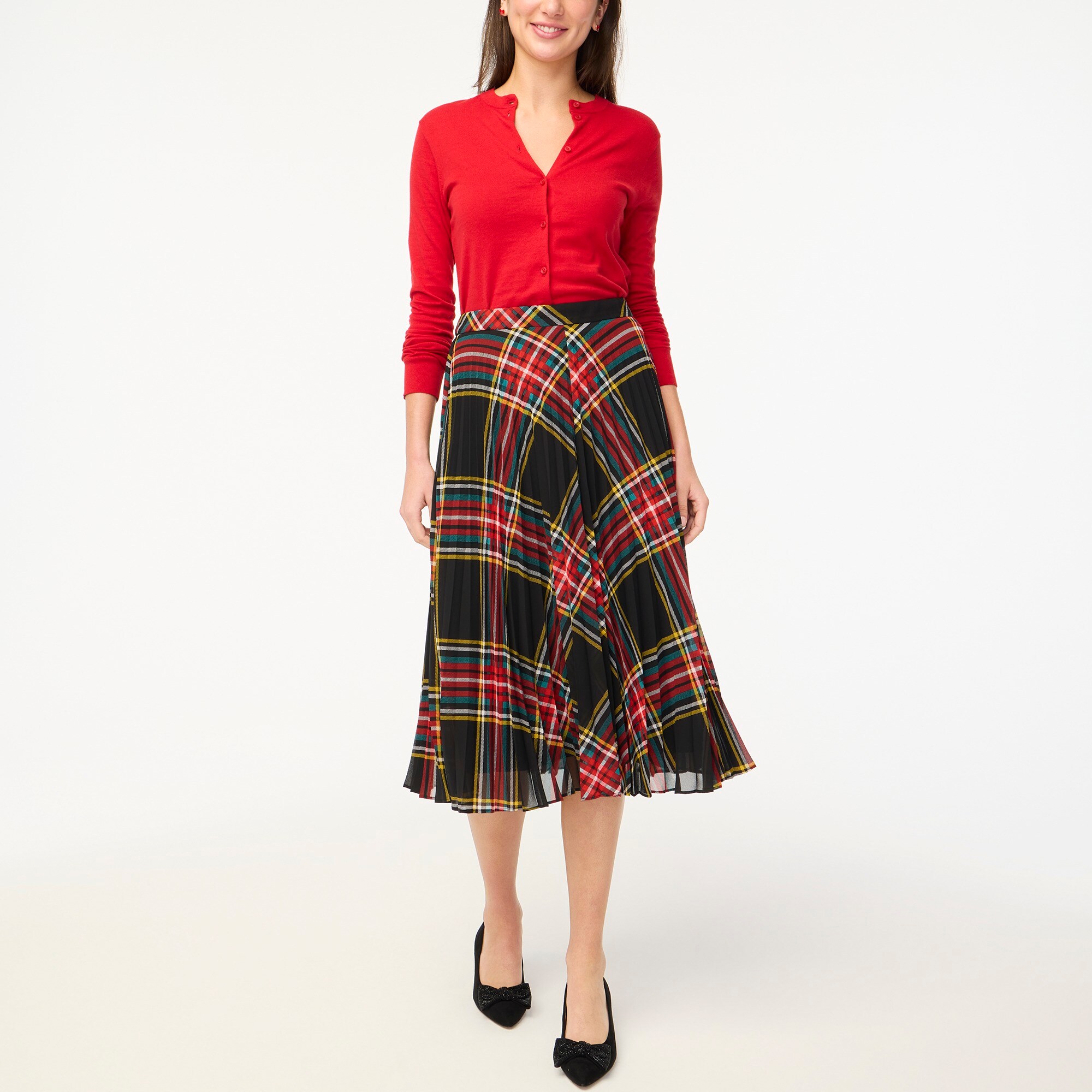 factory: plaid pleated midi skirt for women