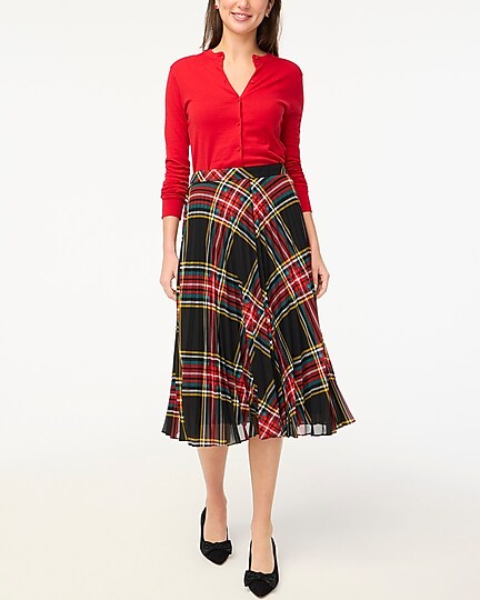 factory: plaid pleated midi skirt for women