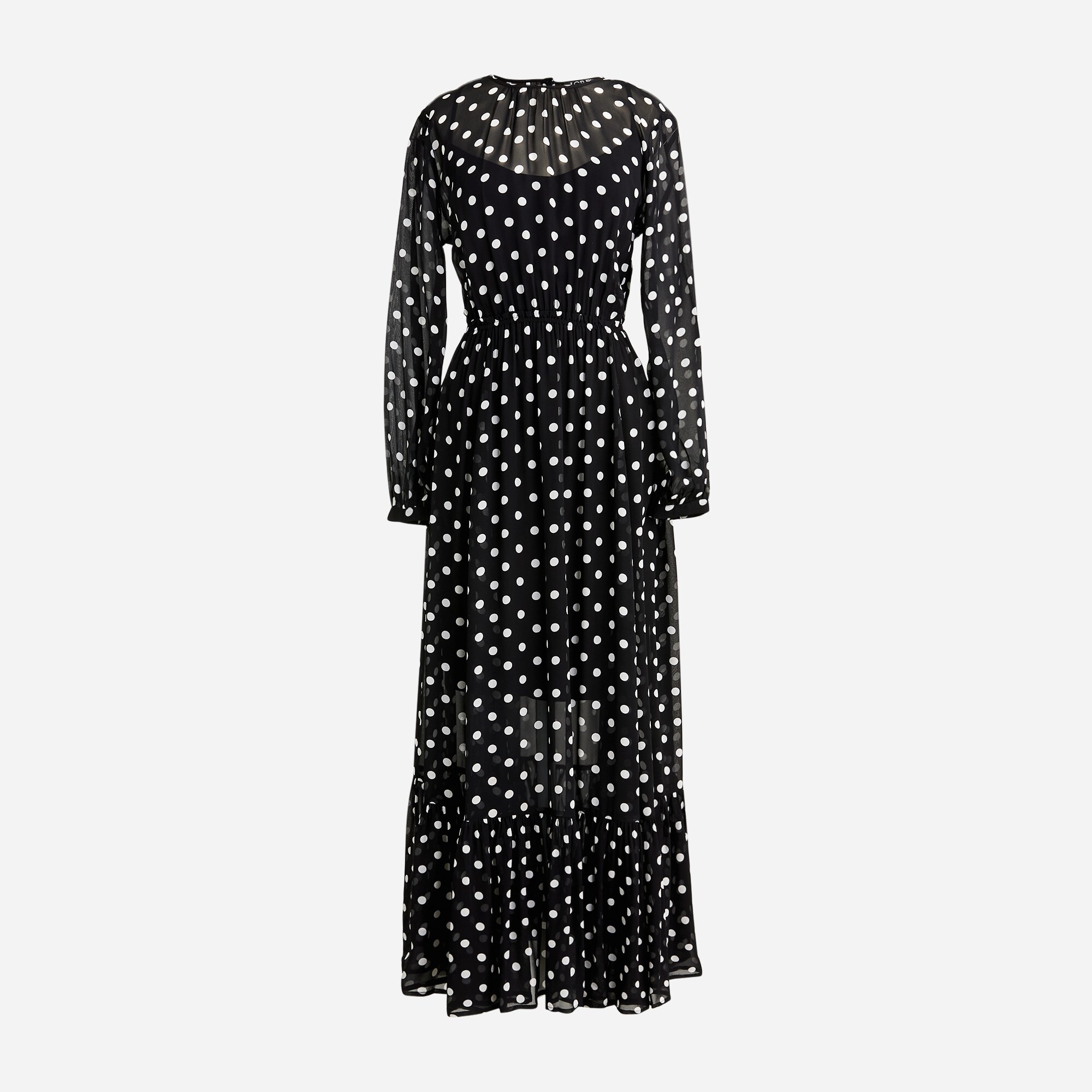  Long-sleeve chiffon midi dress in dot print