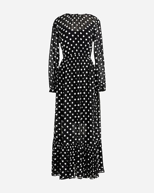  Long-sleeve chiffon midi dress in dot print