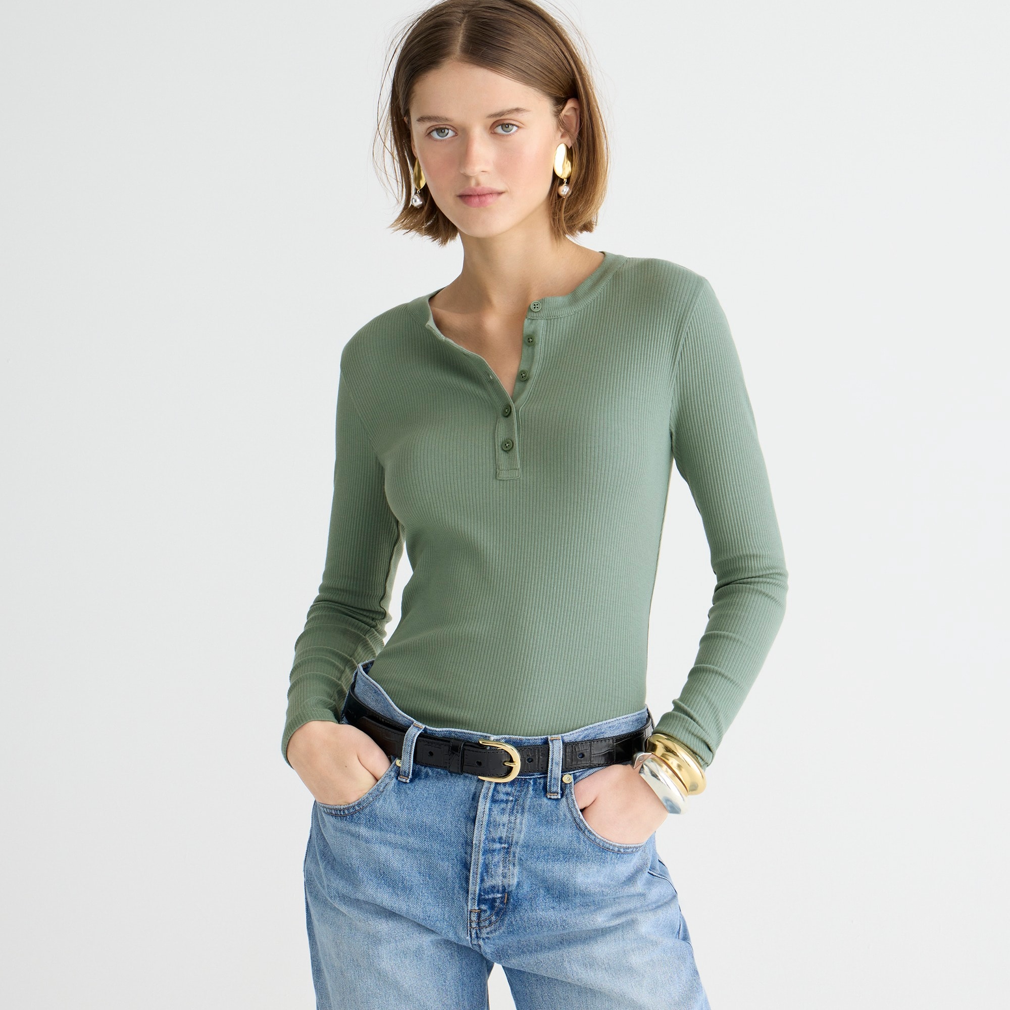 womens Vintage rib long-sleeve henley T-shirt
