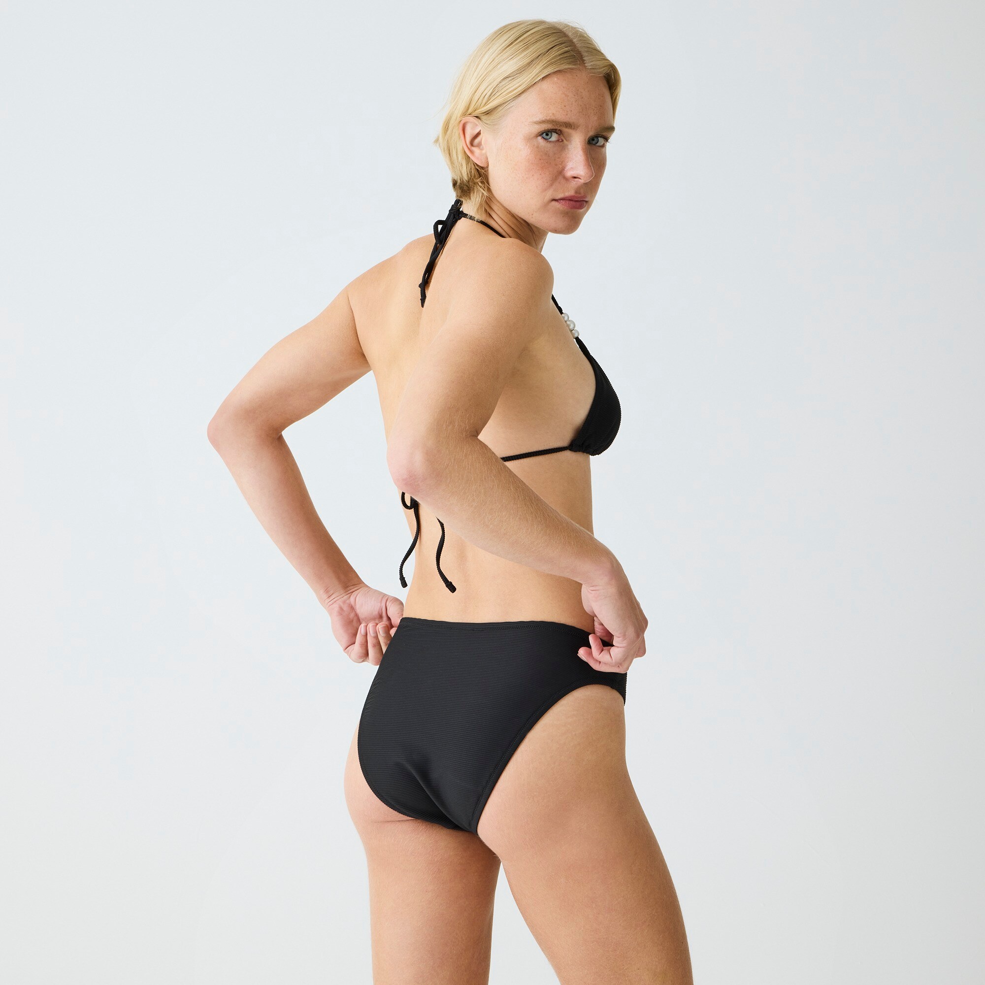 Ribbed high-rise cheeky bikini bottom