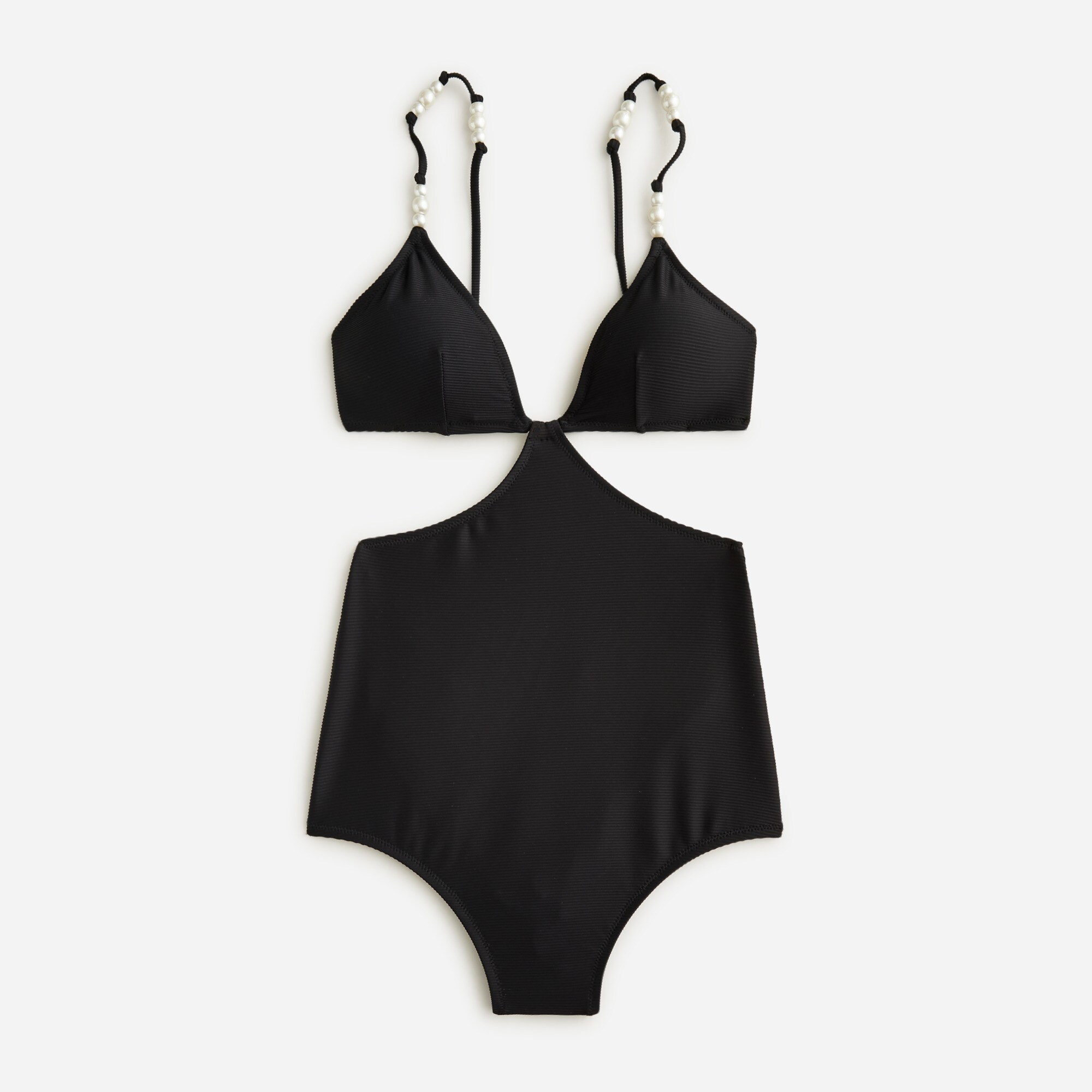  Ribbed cutout one-piece swimsuit with pearls
