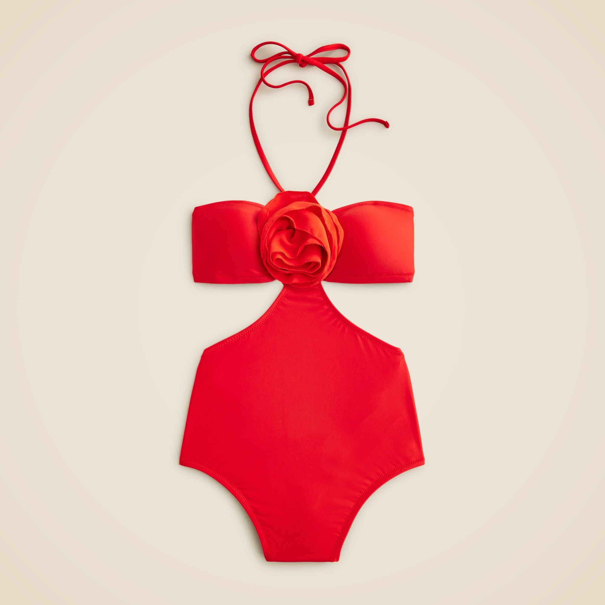 Rosette side-cutout one-piece swimsuit
