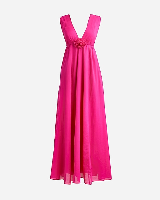 womens Rosette plunge dress in cotton voile