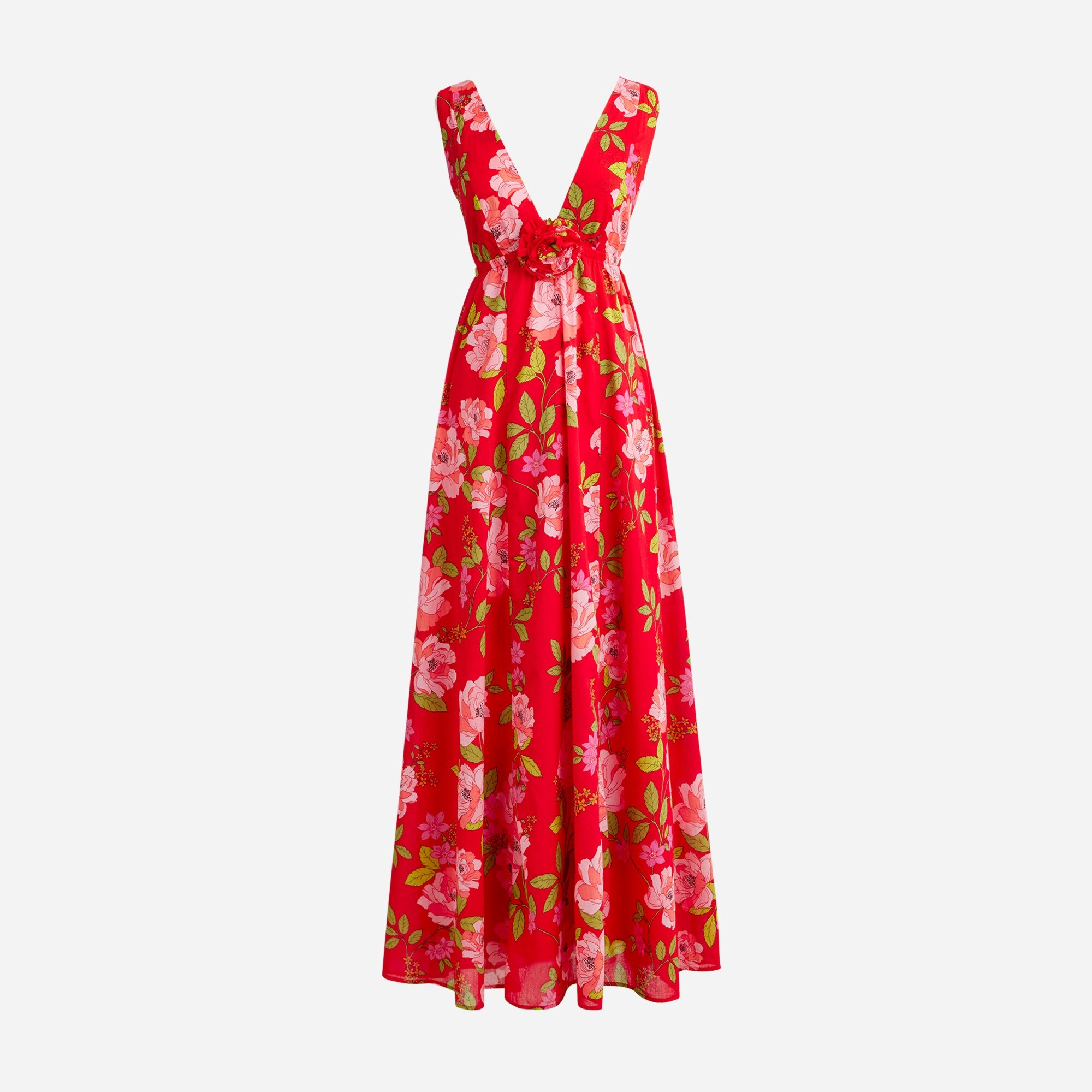  Cotton voile rosette plunge dress in peony vines