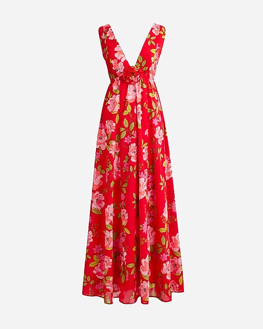  Cotton voile rosette plunge dress in peony vines