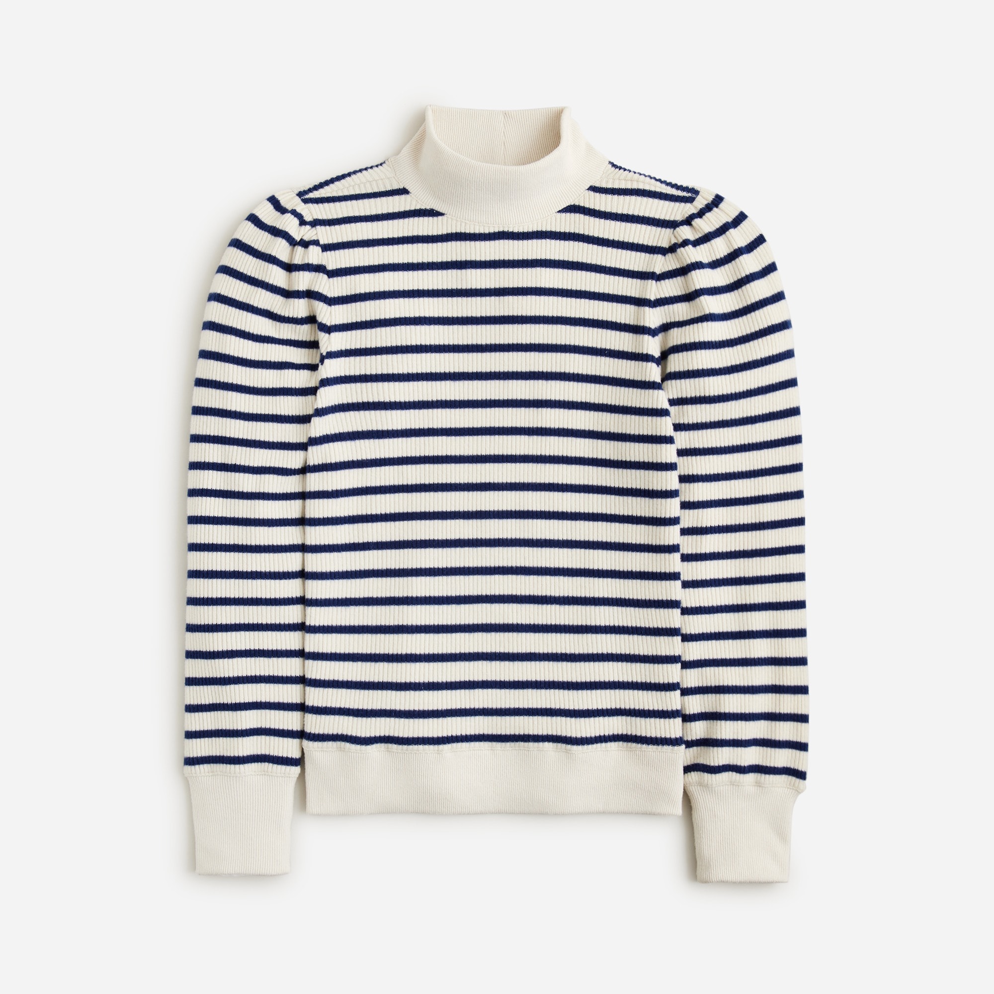 J.Crew Brushed Rib Puffsleeve Mockneck Tshirt In Stripe For Women