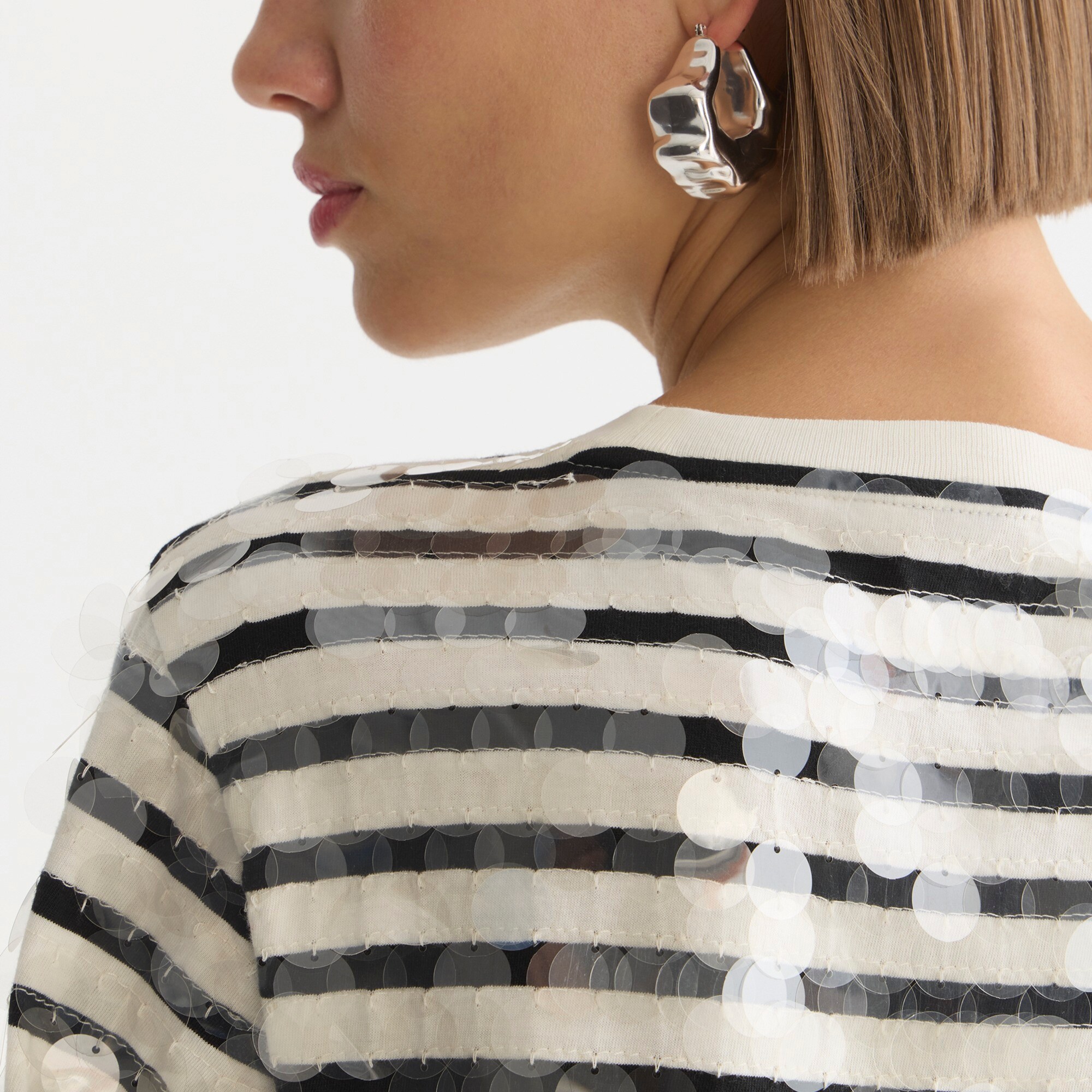 Broken-in jersey striped T-shirt with sequins