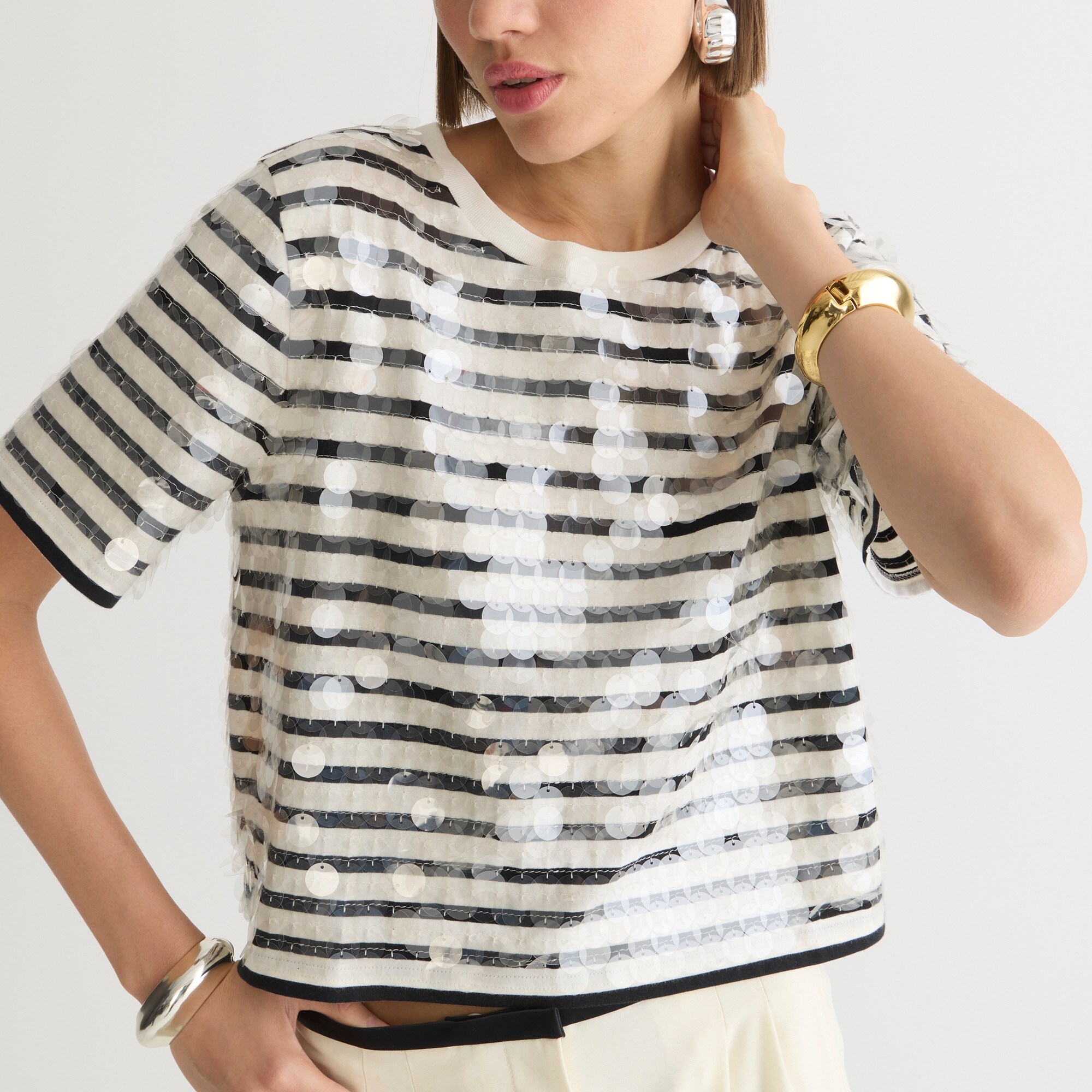  Broken-in jersey striped T-shirt with sequins